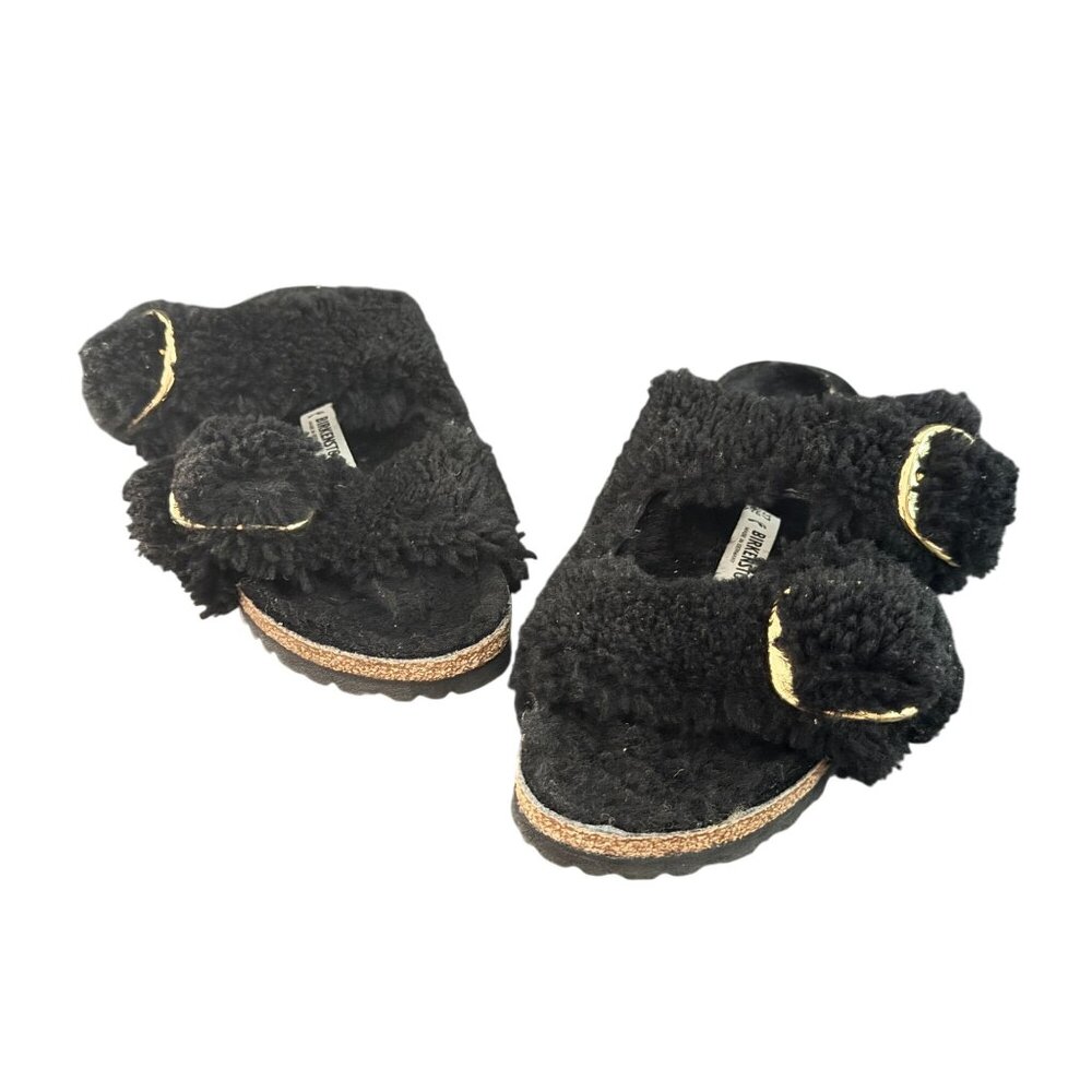 Birkenstock Arizona Big Buckle Shearling Sandal Teddy Black Women's, Sz 37 NWOB - Picture 1 of 9
